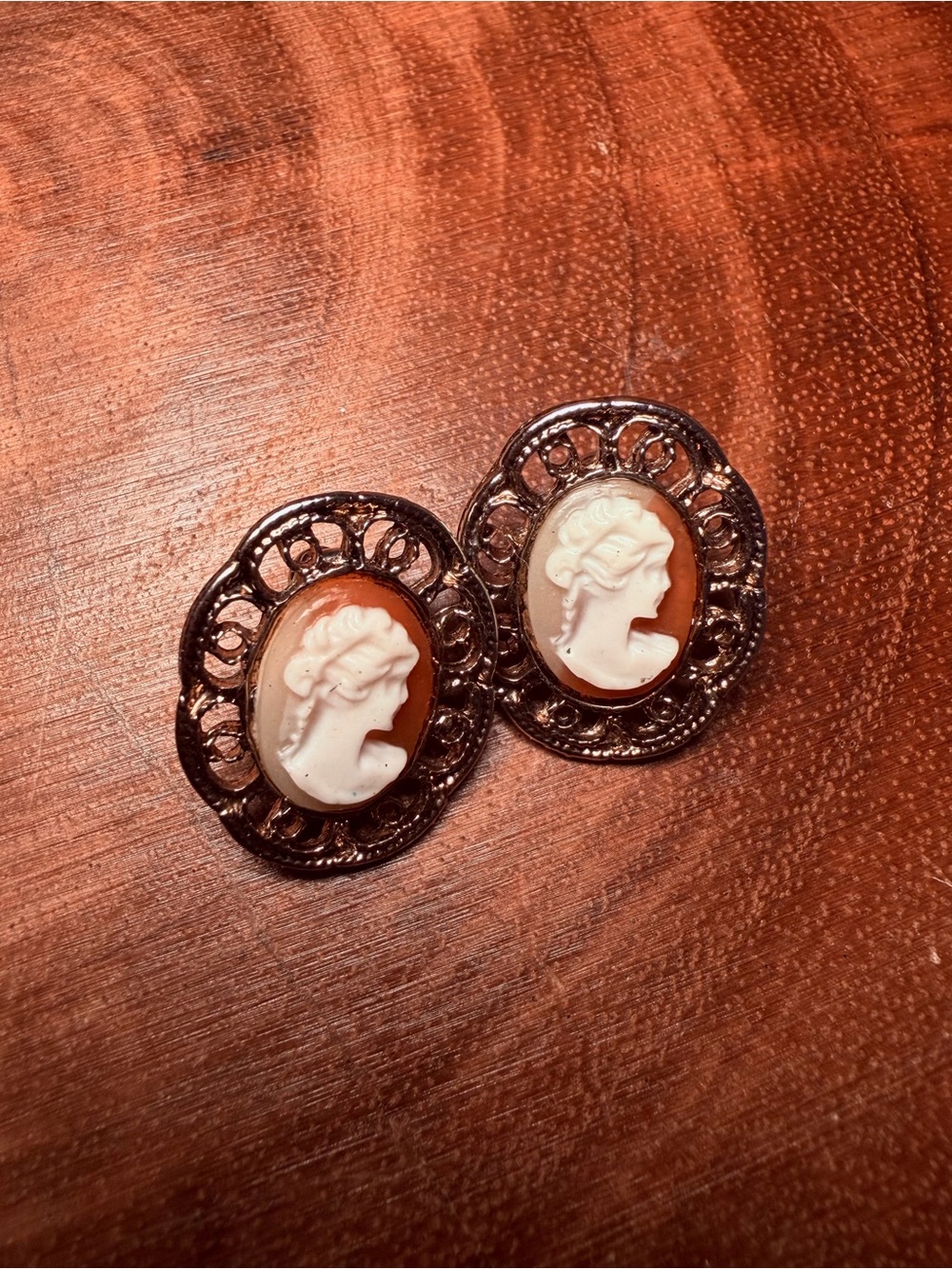 Vintage-Inspired White Cameo Earrings with Brown Cameo Base
